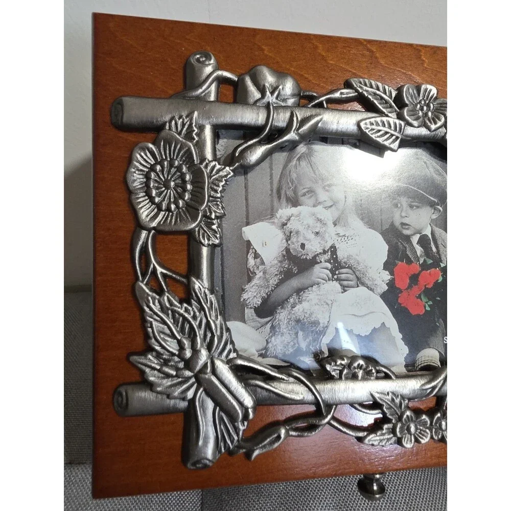 New Vintage Jewelry Box Velvet Lined Tray Ornate Pewter Photo Frame & Mirror NiB